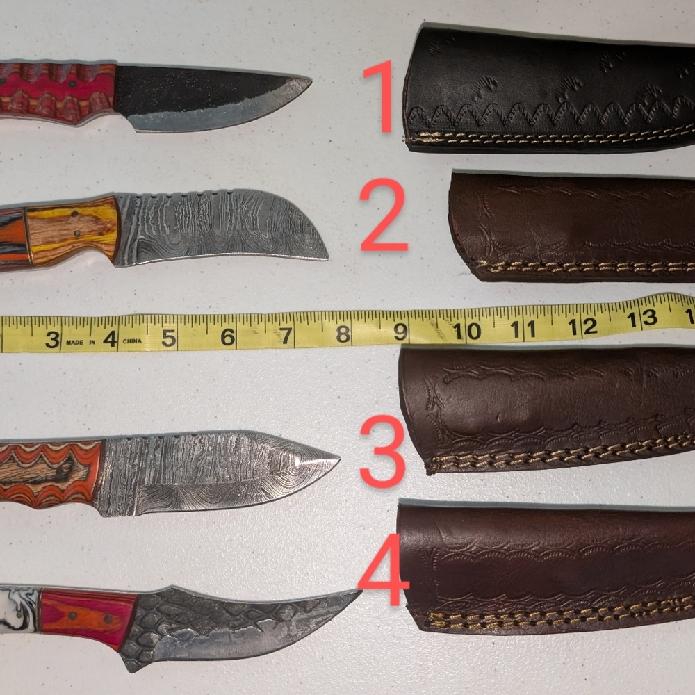 Handcrafted Damascus Steel Knives with Leather Sheath